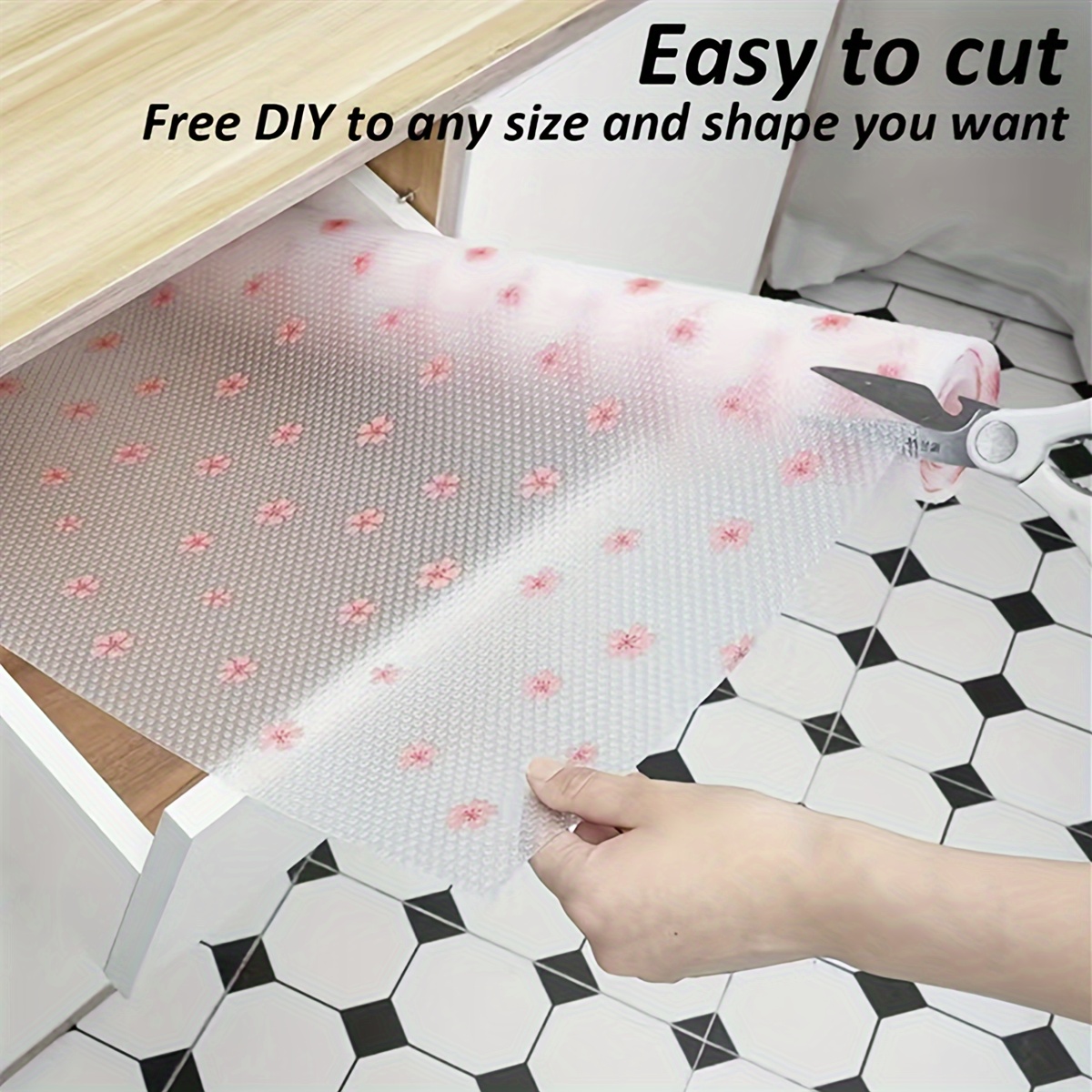 1 Roll 4pcs Cherry Shelf Liners Washable Refrigerator Mat Waterproof