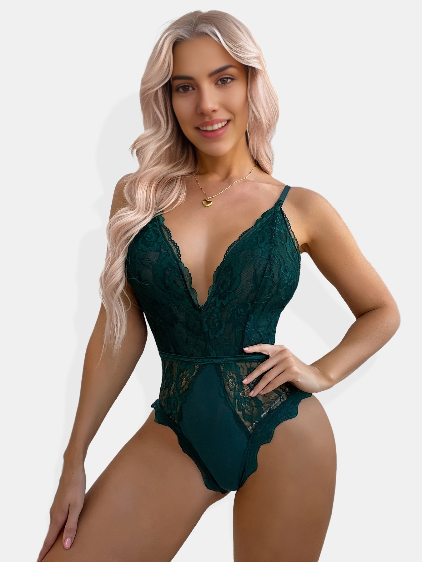 Lingerie for Women One Piece V Neck Teddy Lace Bodysuit Babydoll Underwear,  Green, Small : : Clothing, Shoes & Accessories