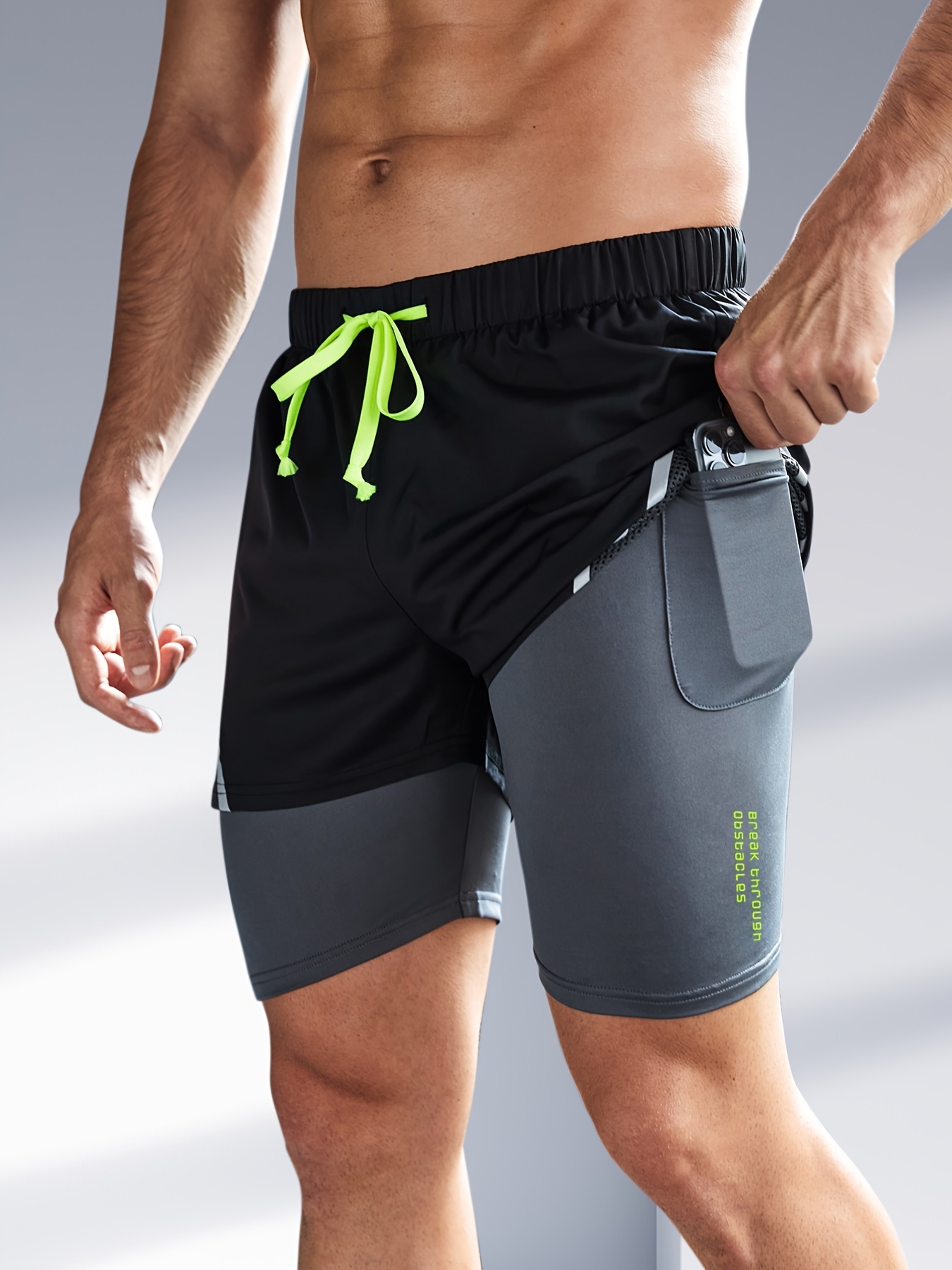 Printed men's running shorts with inner leggings and pockets - OCEAN B