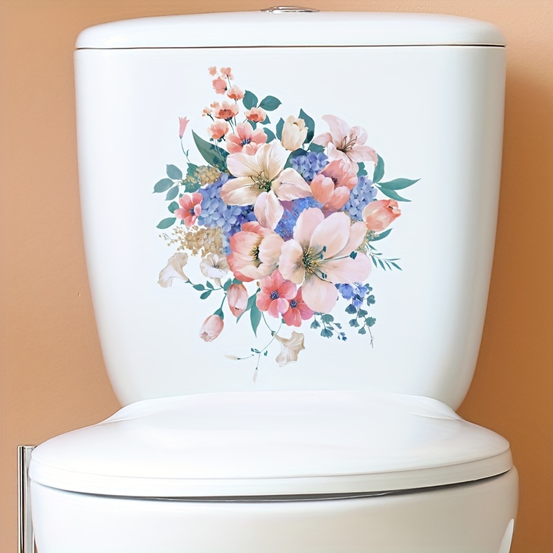 Flower Bird Pattern Toilet Lid Decal Self Adhesive Sticker