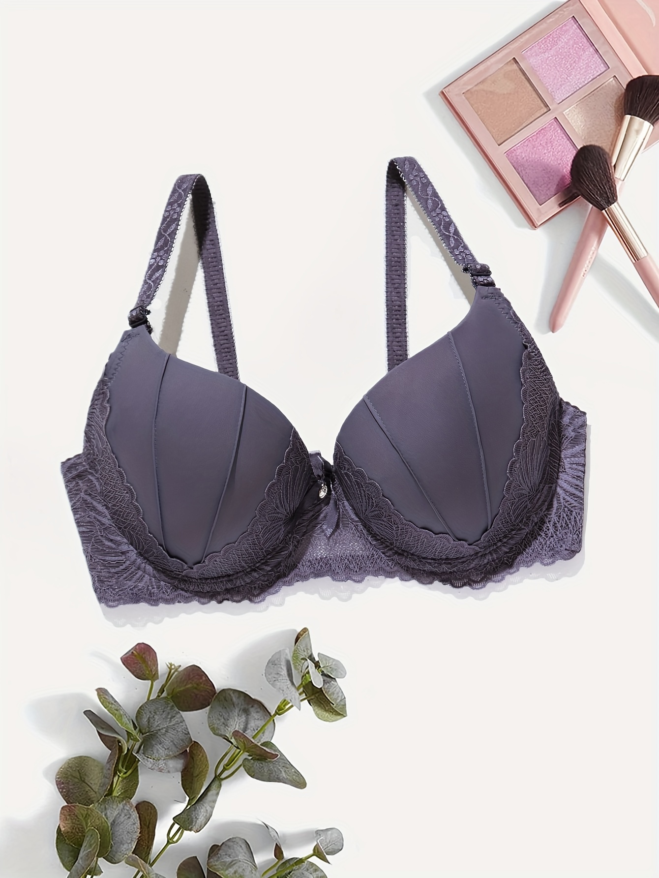 Contrast Lace Push Bra Comfy Breathable Everyday Bra Women's - Temu Canada