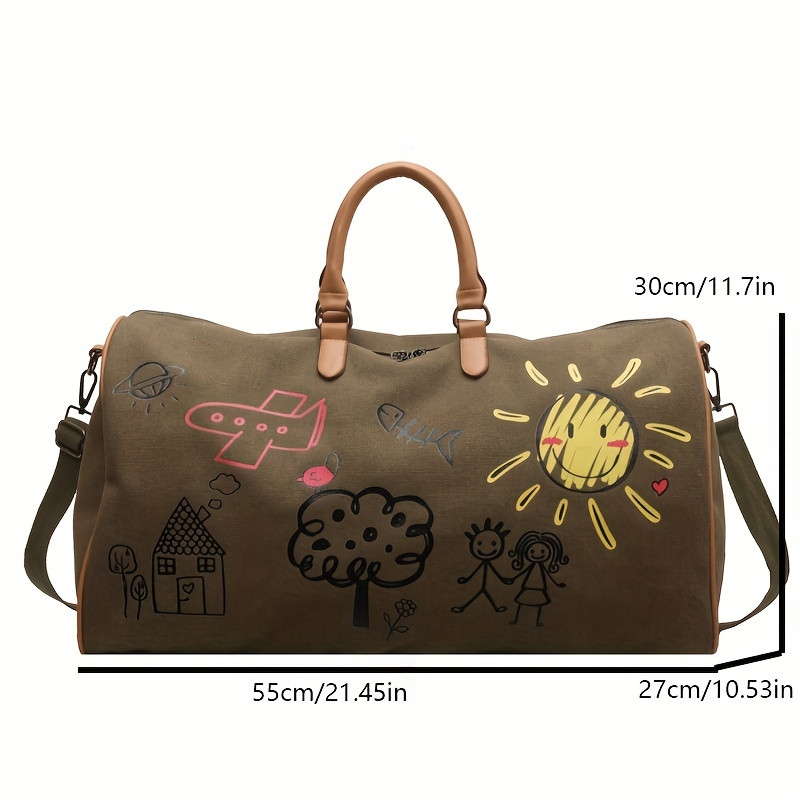 Cartoon Pattern Large Capacity Tote Storage Pouch, Canvas Lightweight  Luggage Bag, Portable Travel Storage Bag - Temu