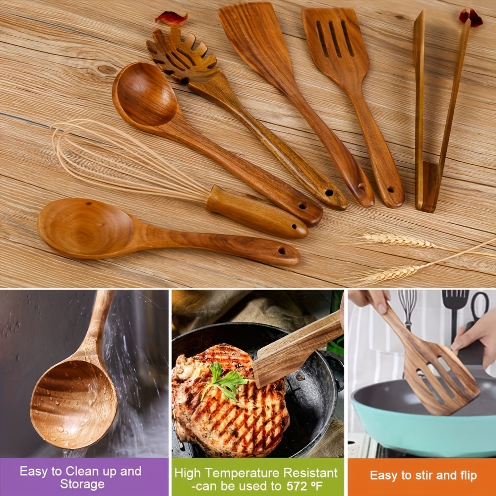 Cucharas de madera para cocinar, juego de utensilios de cocina de madera  hechos a mano, utensilios de cocina de madera, cucharas y espátulas de  cocina