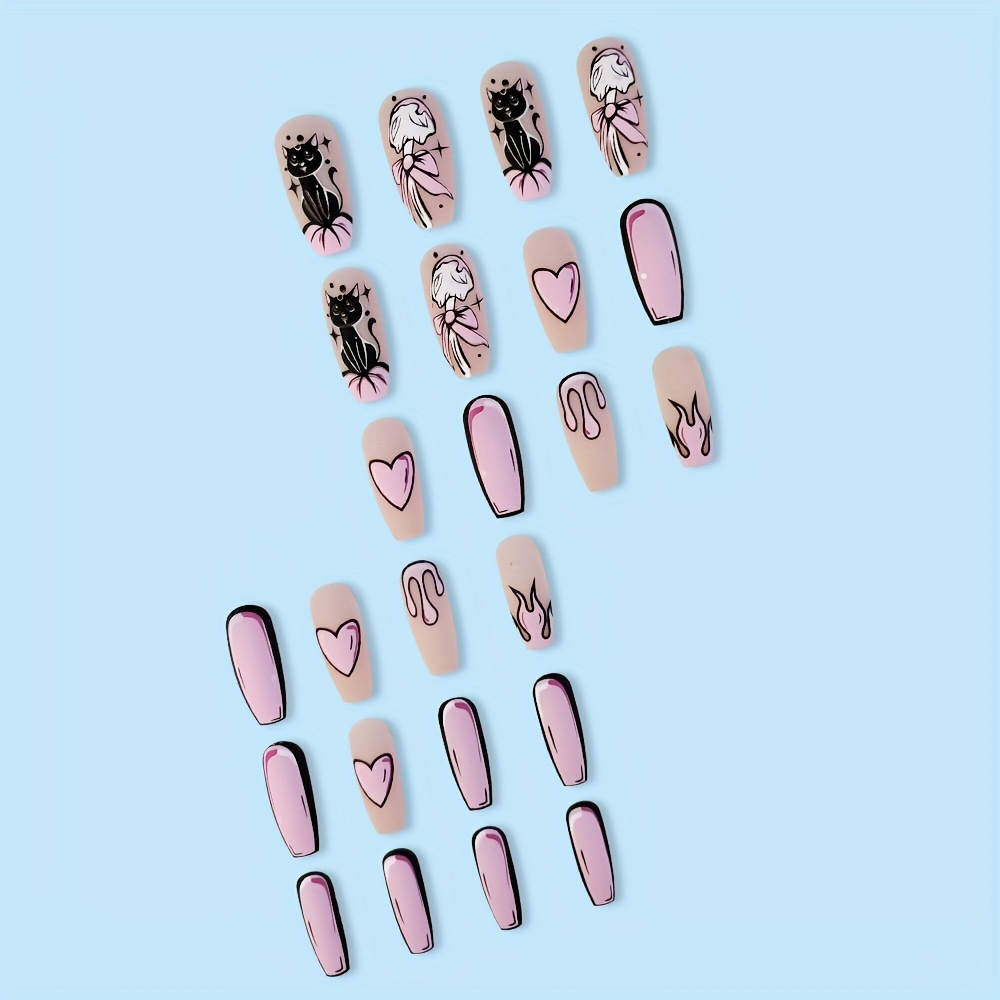 Y2k Cute Comic Press On Nails Long Acrylic Fake Nails - Temu