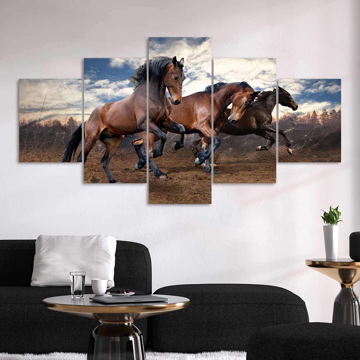 Cuadros decorativos de pared caballos modernos para sala cuarto hogar 5  Paneles