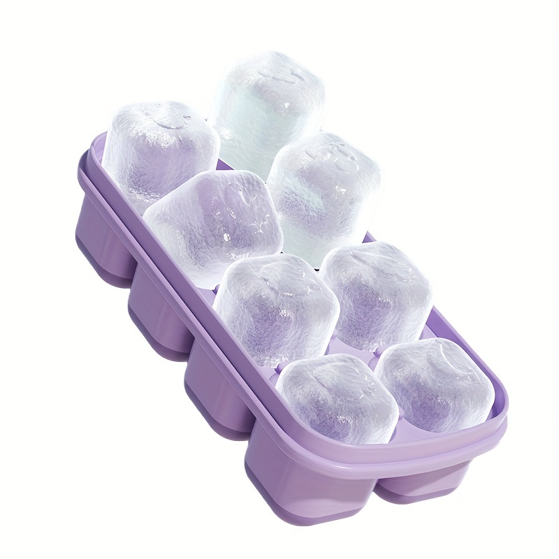 Large Ice Cube Trays with Lid for Whiskey 8 Cavity Silicone Large Ice Cube  Mold with Cover Set of 2, BPA Free