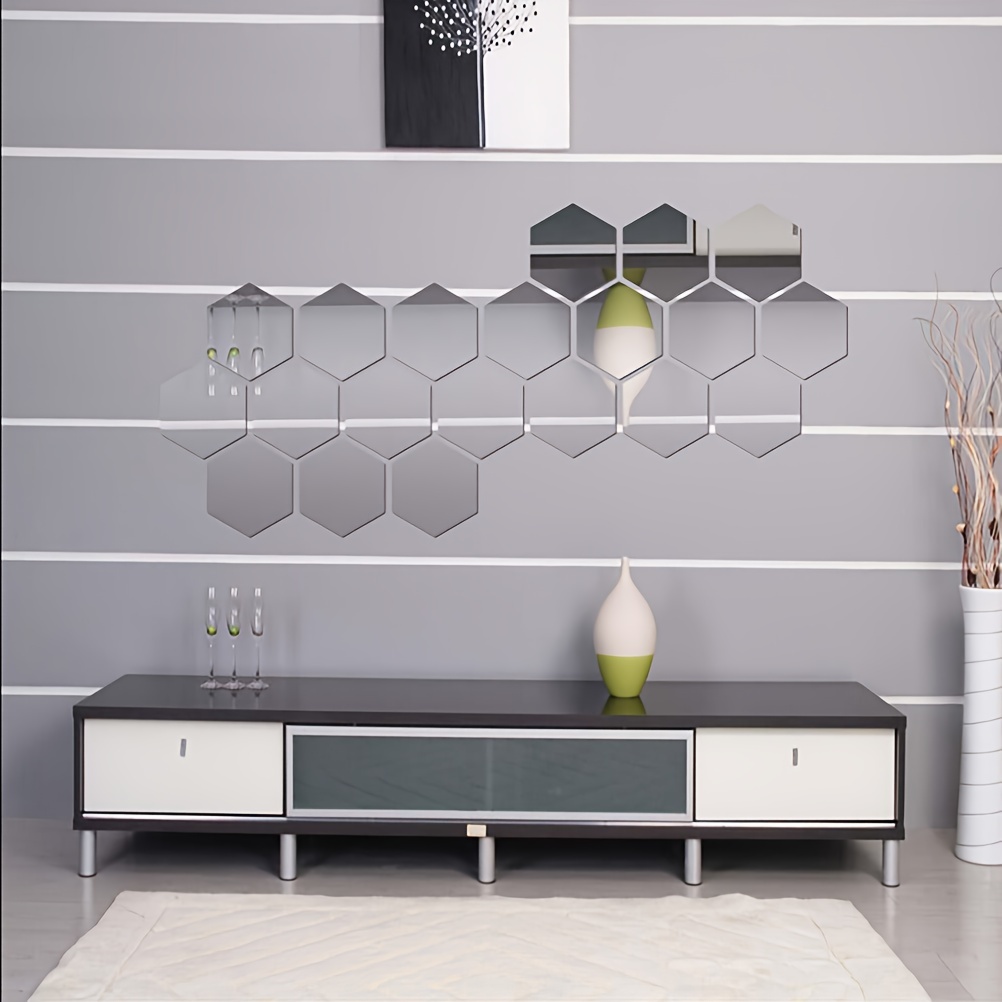 12pcs 3D Hexagon Mirror Wall Decals Self Adhesive Bathroom Removable Stic