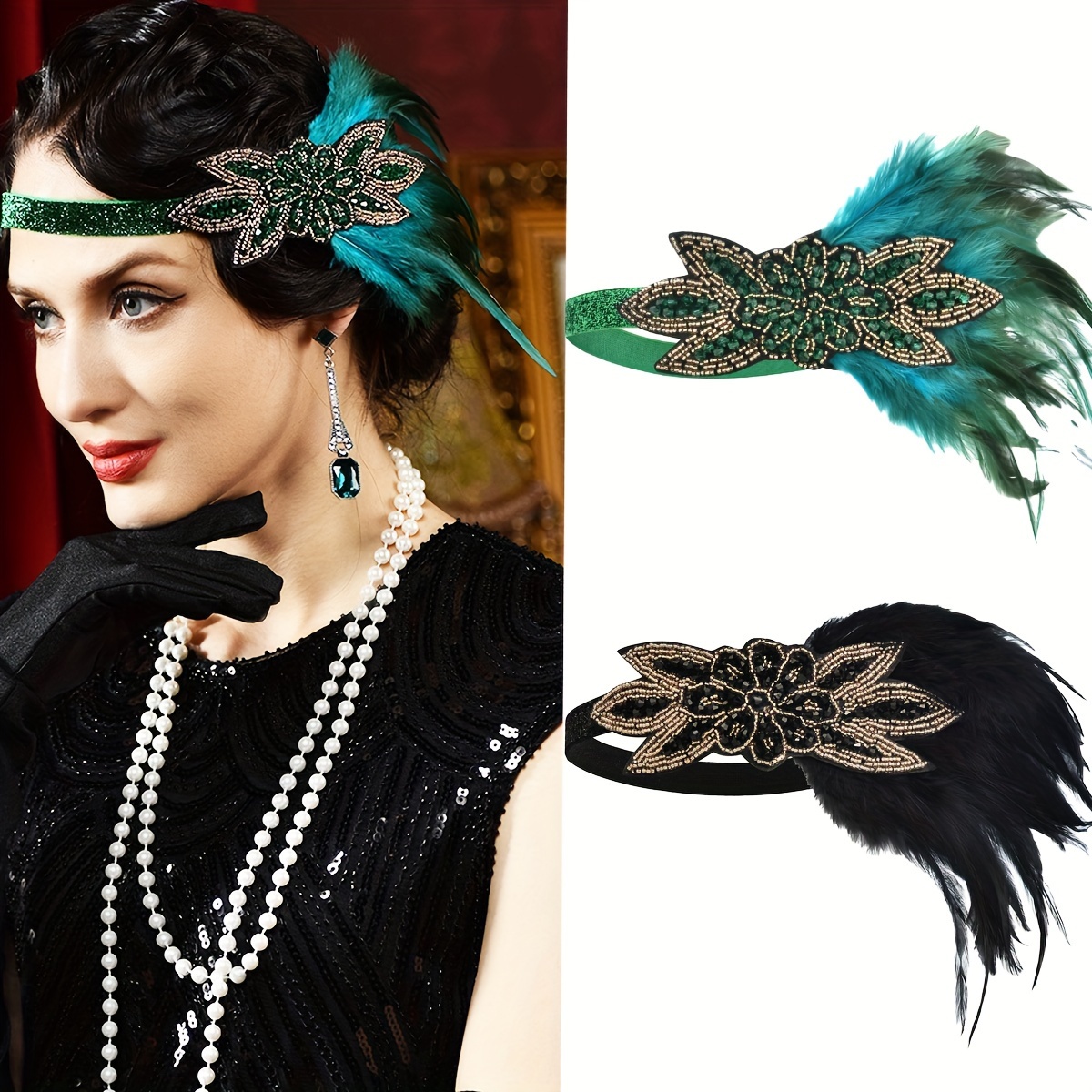 1920s great gatsby themed faux feather headband masquerade halloween carnival party evening dress hair accessories