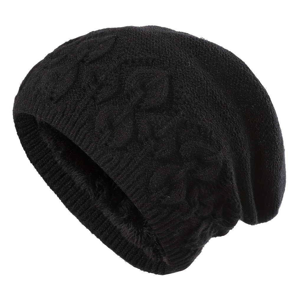 TEMU Unisex Vintage Knitted Fleece Beanie Solid Color Warm Skull   Lightweight Elastic Beanies For Women Men Autumn & Winter