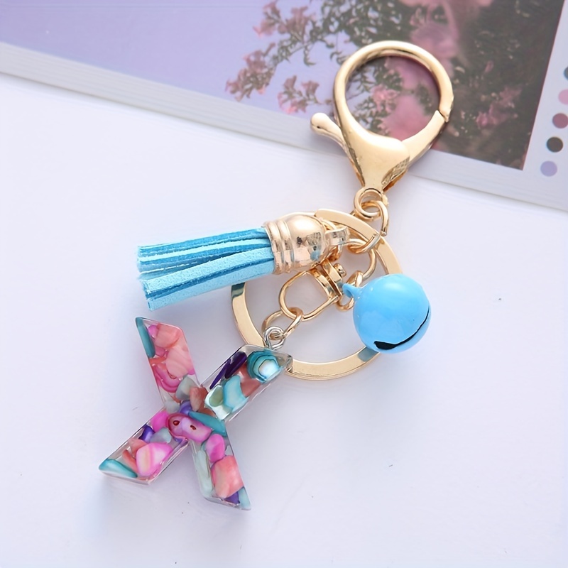 Purple Initial Letter Keychain Pendant With Tassels Diy Key - Temu