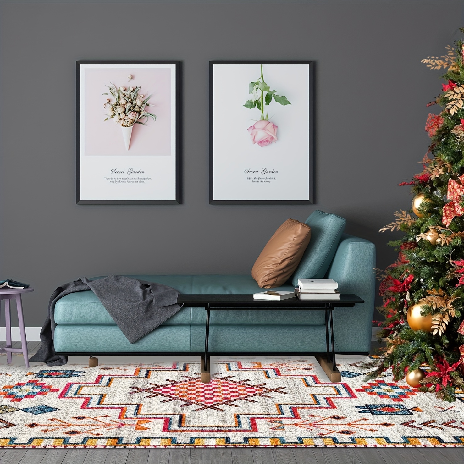 Geometric Pattern Retro Style Area Rug Washable Non-slip