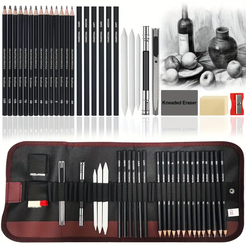 Drawing Pencils Sketch Pencil Art Supplies Set For Adults Beginners  Professional Sketching Art Graphite Charcoal Blending Stump Pencils Kit (29  Art Su