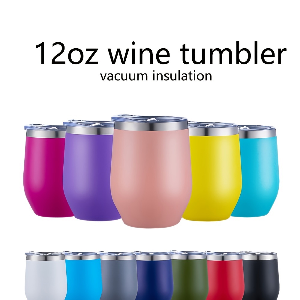 Engraved Stemless Insulated Wine Tumbler w/ Lid, Pink 12 oz