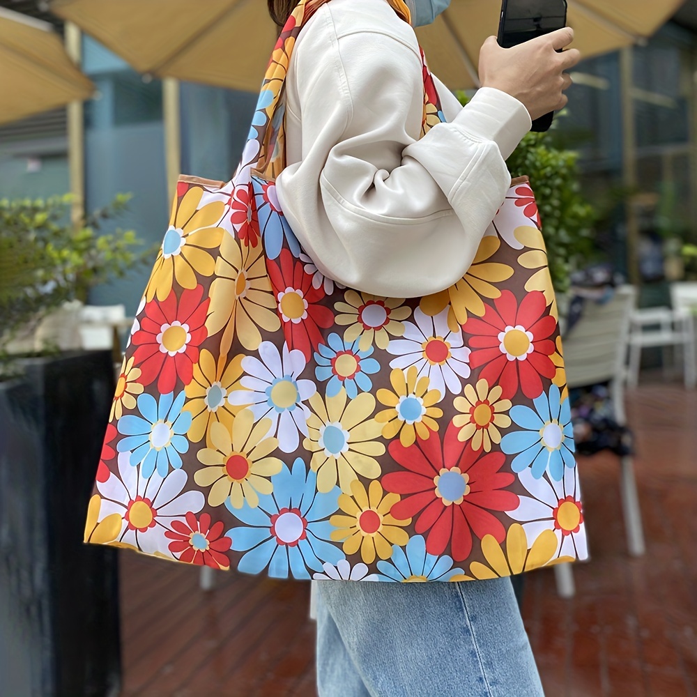 Plaid Pattern Nylon Tote Bag, Reusable Grocery Shopping Bag
