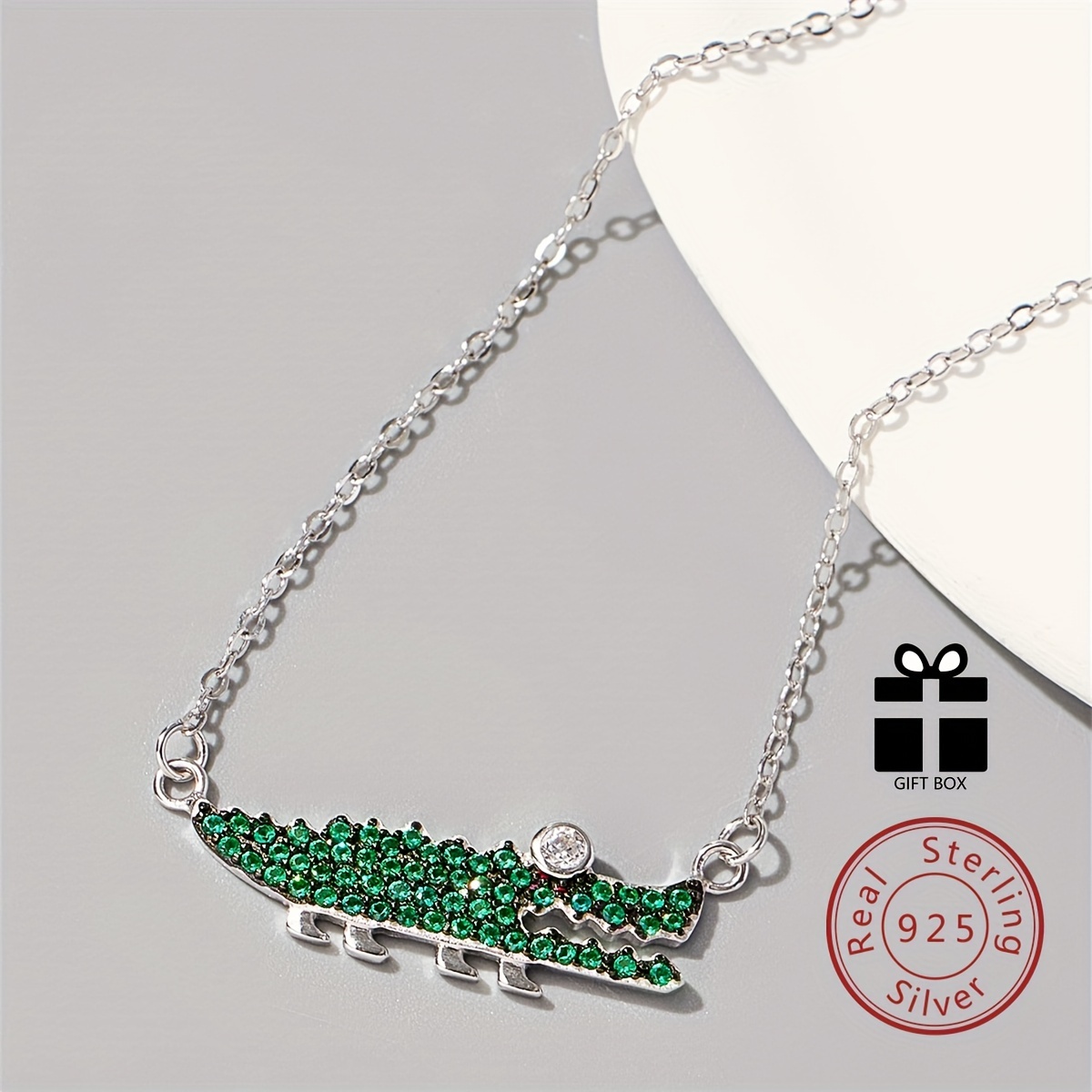 Green Zircon Crocodile Pendant Necklace 925 Silver Neck Temu