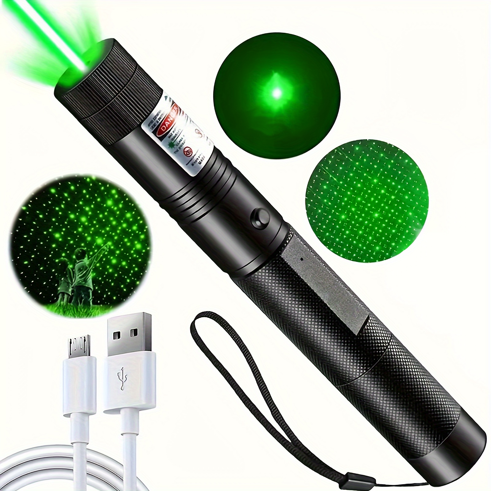 Puntero láser de alta potencia, puntero láser verde táctico de largo  alcance, láser recargable de una sola pulsación, encendido y apagado,  linterna