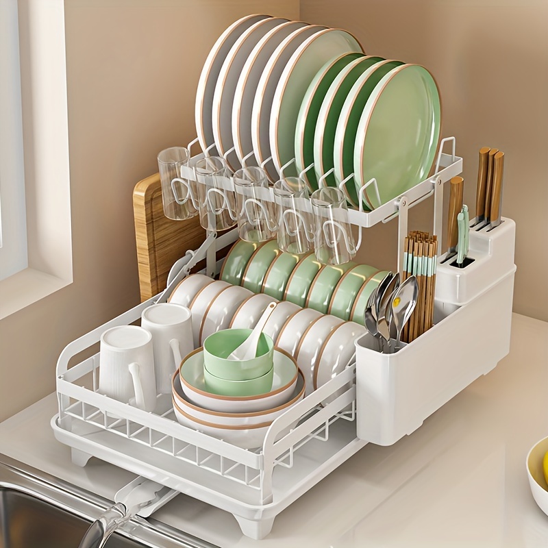 Égouttoir à vaisselle à 2 niveaux avec support à bol double couche