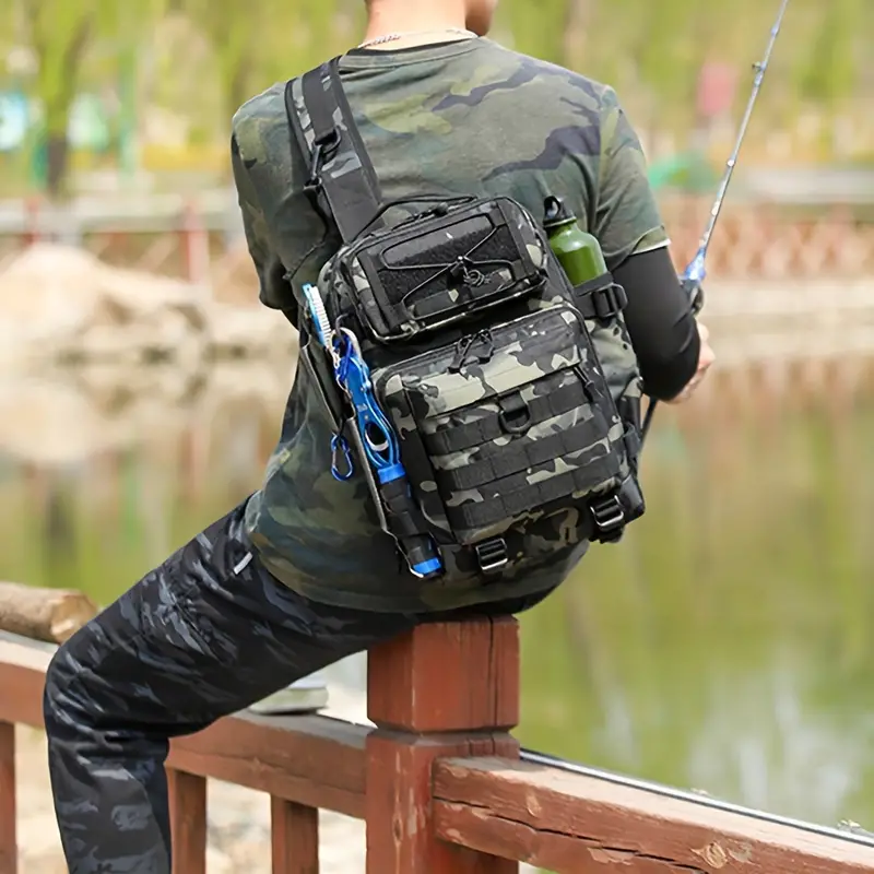 1pc Brown Fishing Tackle Bag Water-Resistant Fishing Backpack