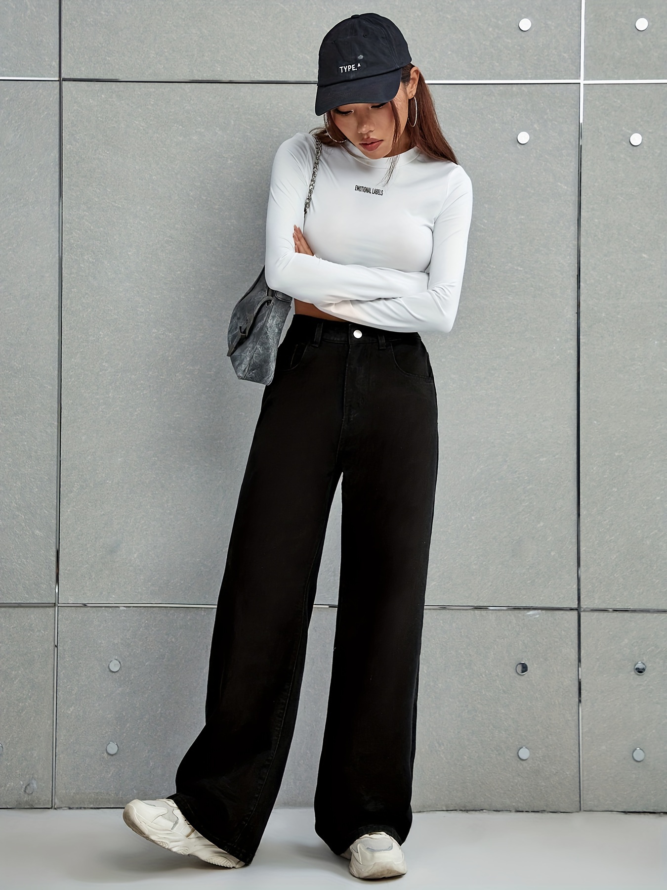 Black Baggy Straight Jeans Women Korean Fashion Streetwear