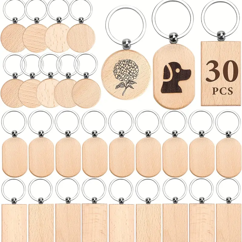  50 Pieces Wooden Keychain Blanks Laser Engraving Blanks Wood  Blanks Key Chain Bulk Unfinished Wooden Key Ring Key Tag for DIY Gift  Crafts (Round) : Arts, Crafts & Sewing
