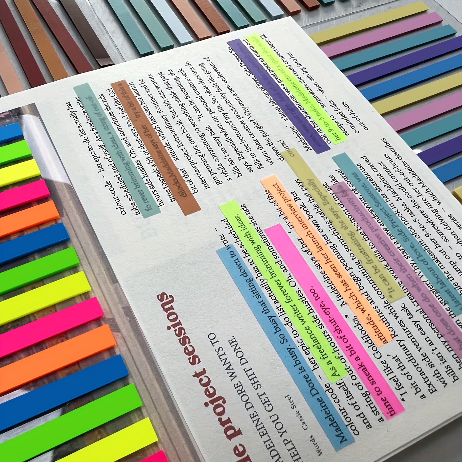 TRANSPARENT HIGHLIGHTER TABS with Sticky Back Long Page Markers