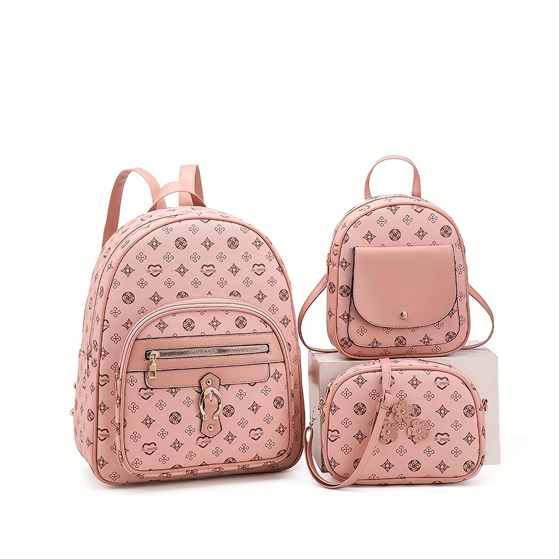 Temu Cute Small Zipper Backpack, Women's Geometric Pattern