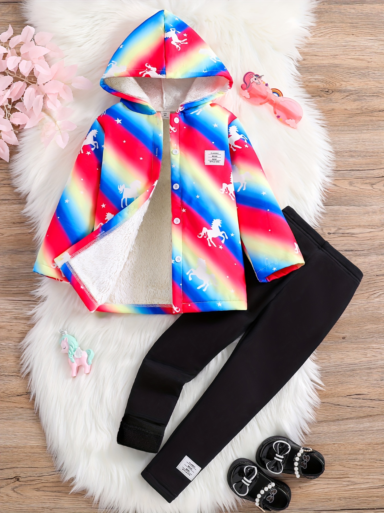 2-piece Toddler Girl Ruffled Unicorn Print Colorblock Pullover and Pants Elasticized Set
