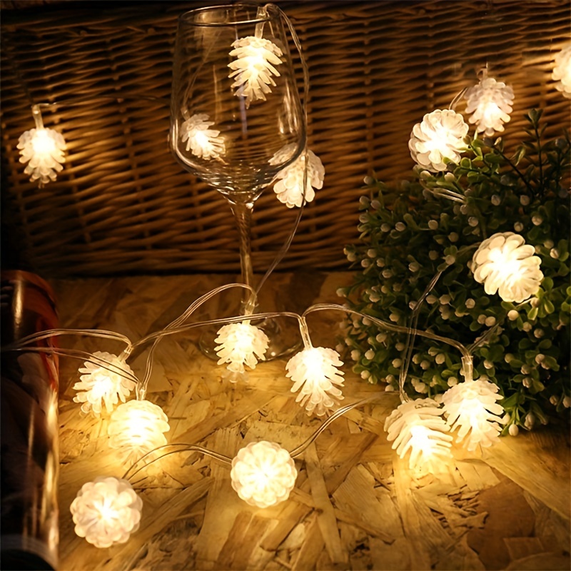 1pc pine cone led christmas holiday color lights party light evening table pendant yard decoration string lights battery powered no plug details 4