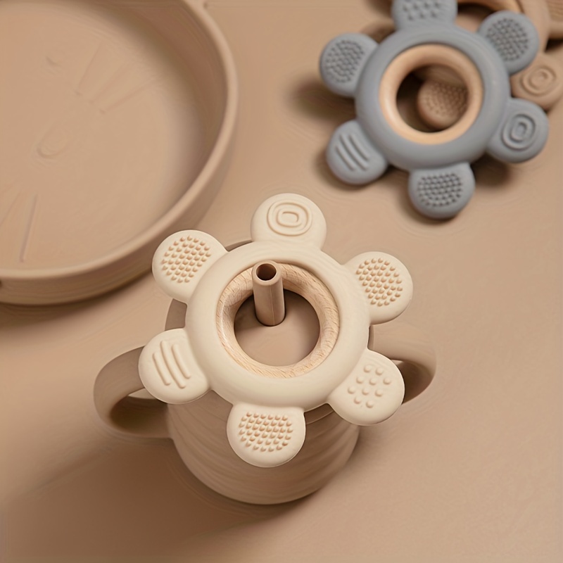 Baby Silicone Wooden Teether Toy, Infant Teething Ring