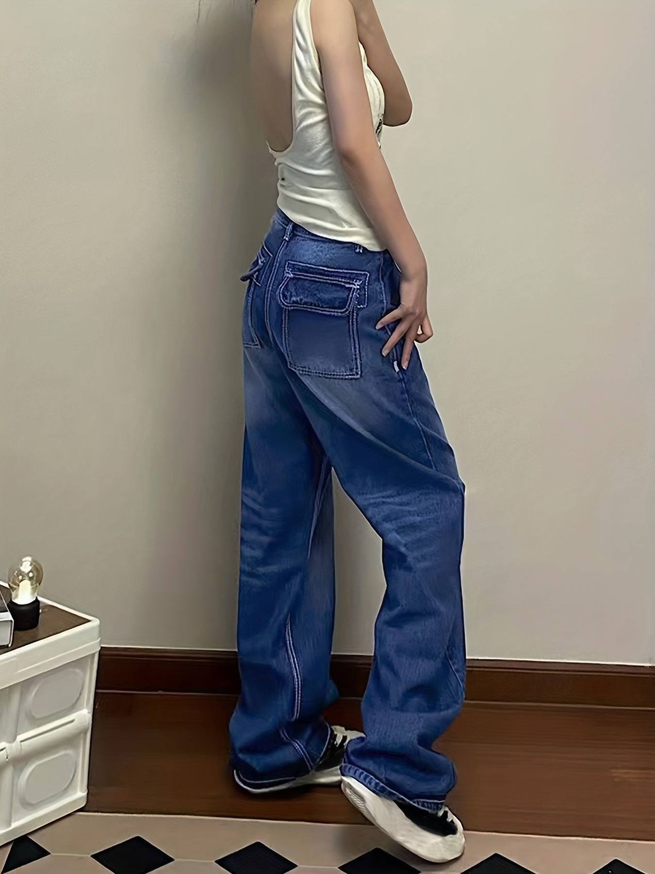 Cheap Vintage 90S Baggy Straight Denim Trousers Female Y2K High Waist Loose  Wide Leg Jeans Women Streetwear All-Match Casual Pants New