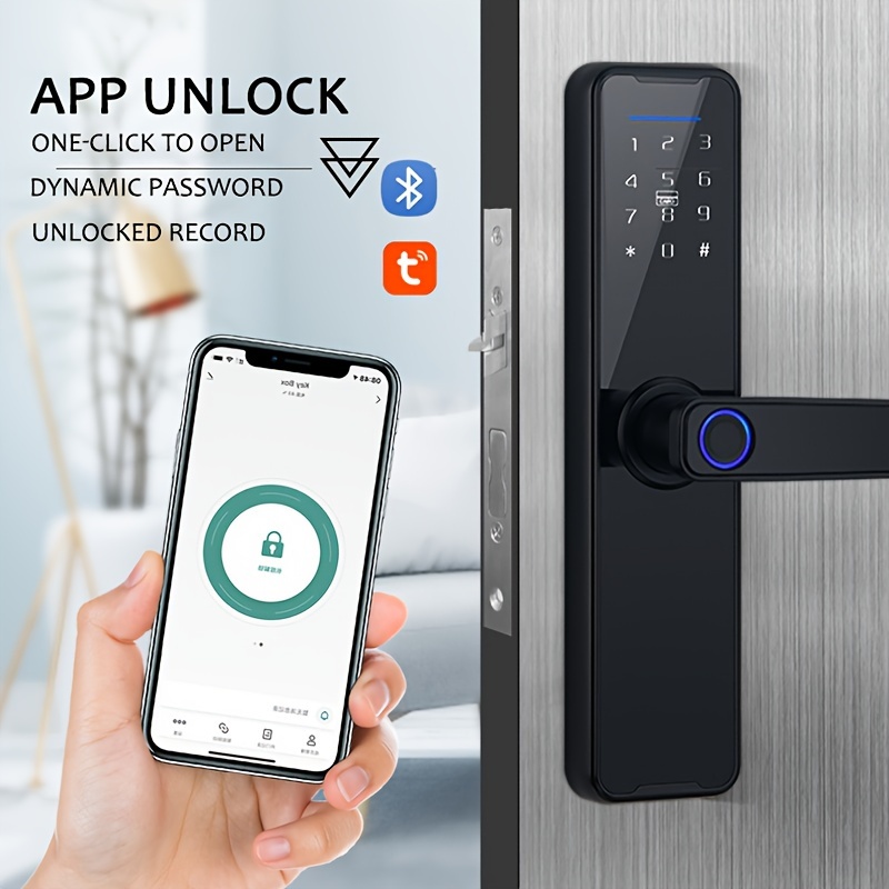 * Smart Biometric Fingerprint Door Lock Handle Digital Electric Intelligent  Door Lock Keyless Entry Door Lock Home Security For Airbnb Hotel Office