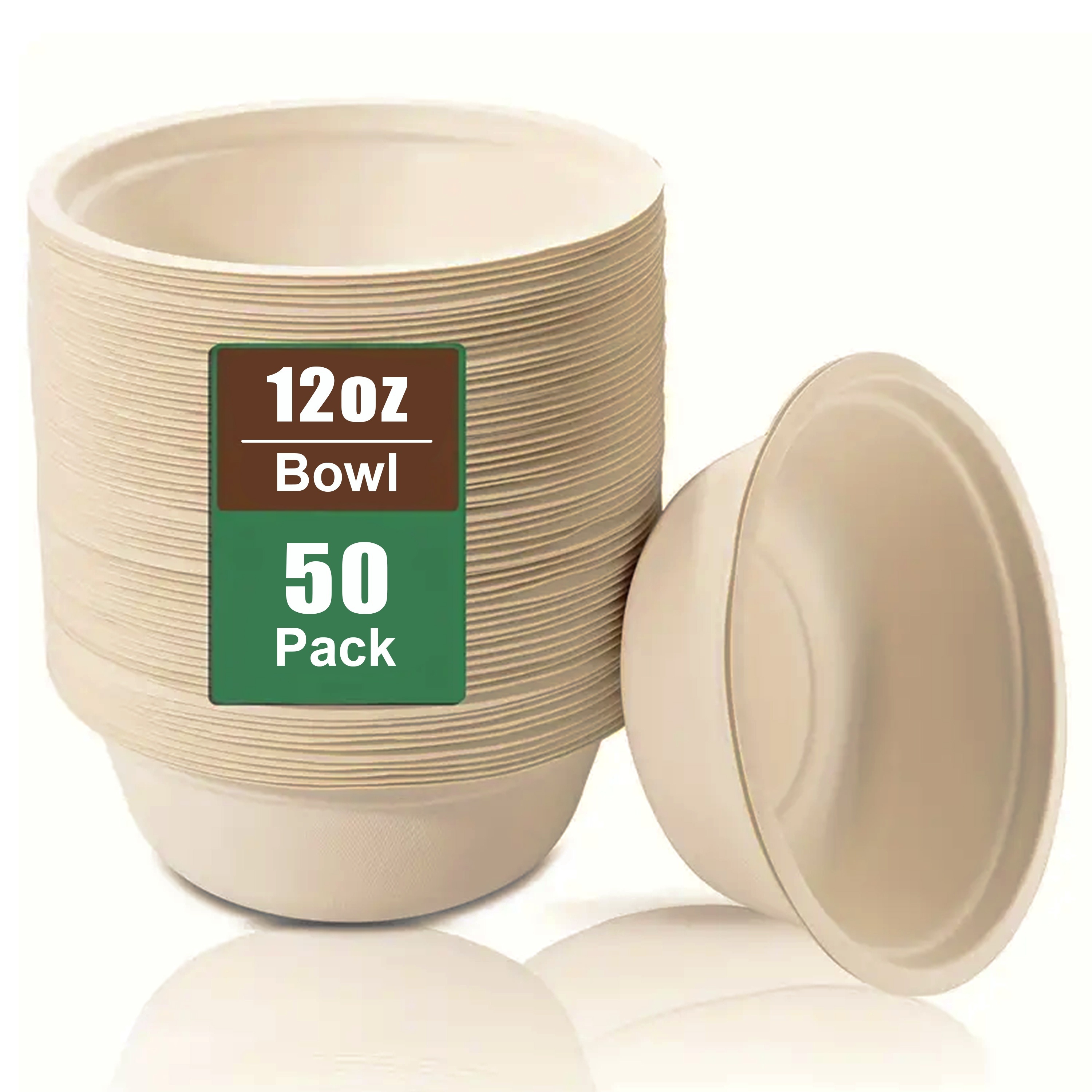 100% Compostable 12 oz. Heavy-Duty Paper Bowls [125 Pack] Eco-Friendly Disposable Sugarcane - Kraft
