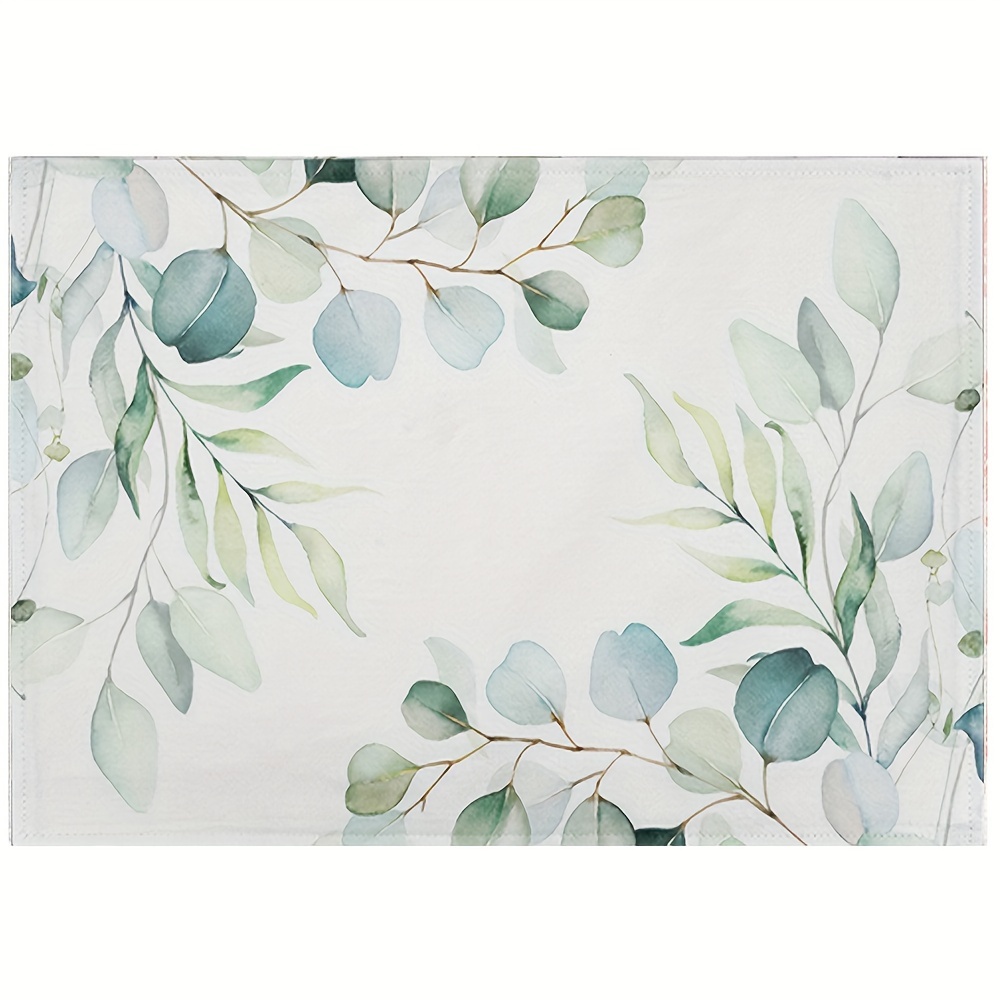 

4pcs Placemats Washable Heat Resistant Spring Watercolor Eucalyptus Leaves Thick Place Mats Decorative Linen Fabric Table Mat For Dining Table Kitchen Home Decor 12x18 Inches