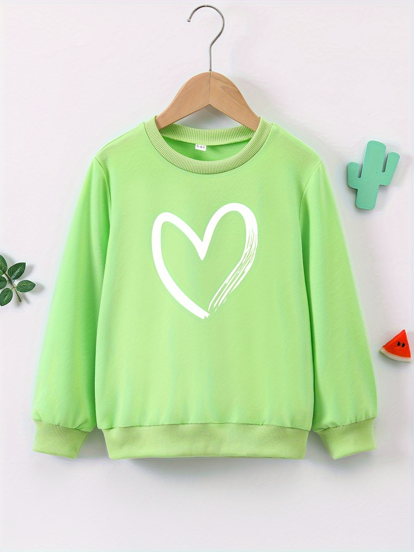 Heart Print Casual Pullover Sweatshirt For Girls, Long Sleeve Crew Neck  Tops, Trendy Clothing For Kids Spring Autumn