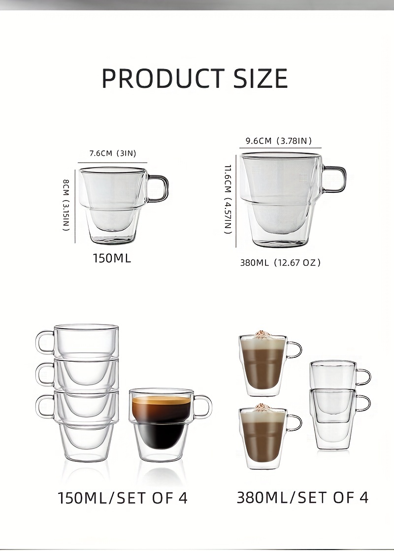 Youngever 3 Pack Espresso Cups, Double Wall Thermo Insulated  Espresso Cups, Glass Coffee Cups, 5 Ounce (Wide): Espresso Cups