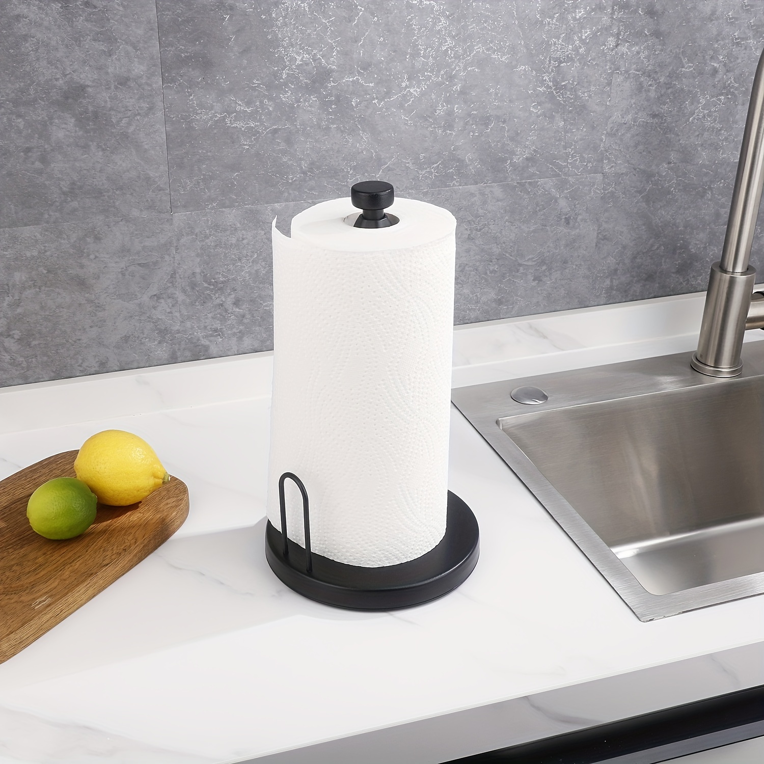 NAMSAFUI Paper Towel Holder, Standing Countertop Paper Holder for Kitchen,  Ratchet System and Suction Cup Equipped, One-Handed Paper Towel Holder