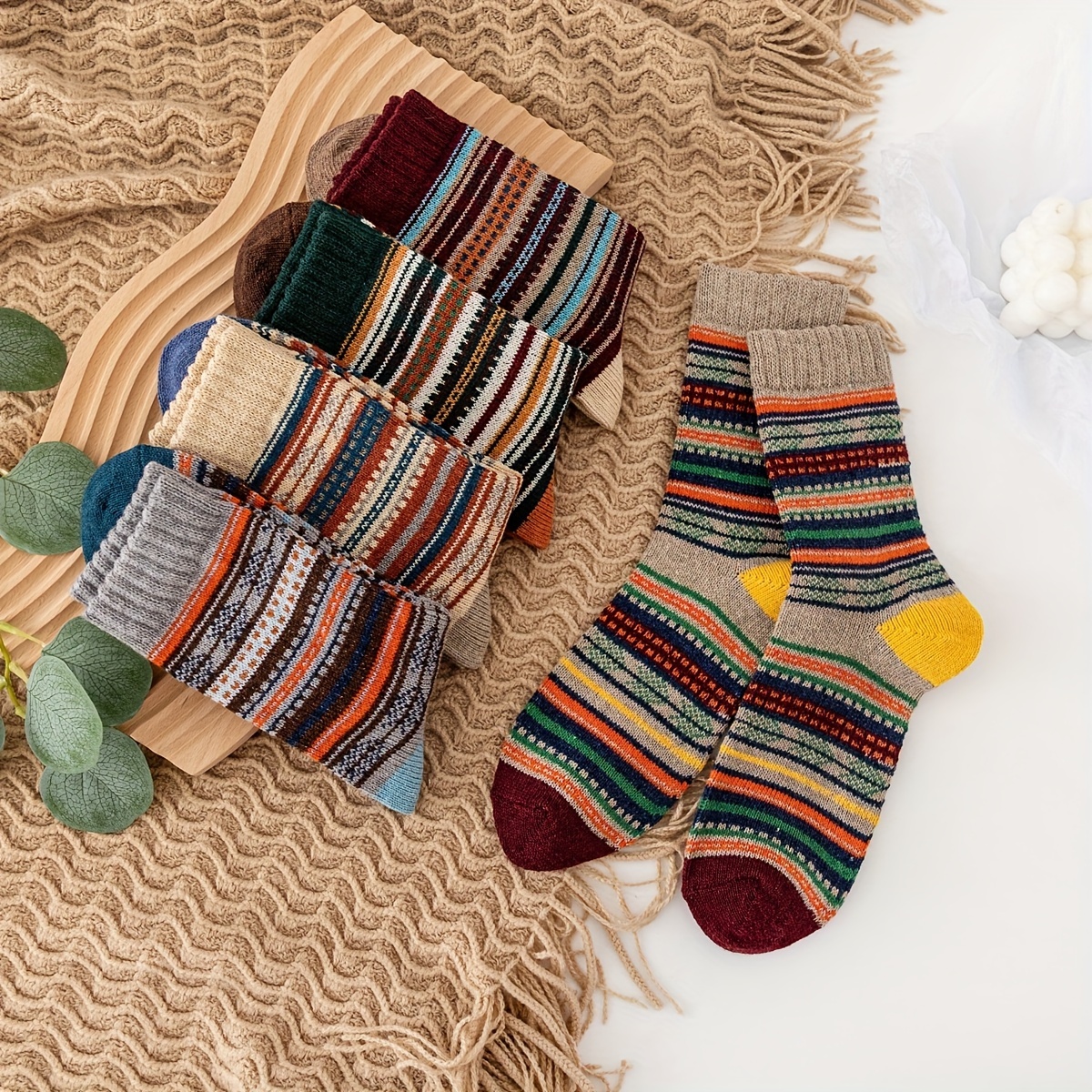 5 Pairs Winter Wool Socks For Men Thickened Warm Crew Socks