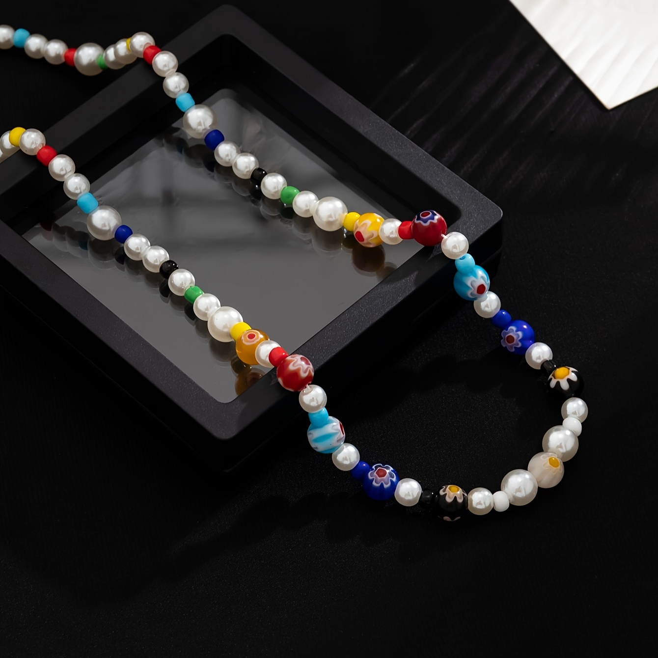 Colorful Glazed Floral Patchwork Beaded Necklace