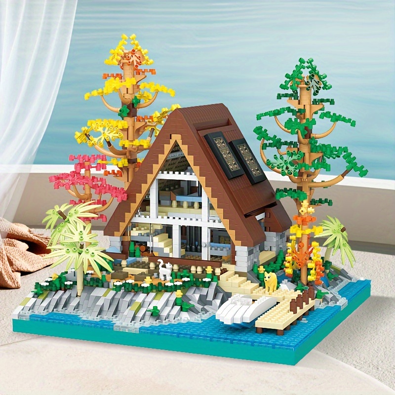 Fishing Village Store House Building Set with LED Light, 1881 PCS Wood  Cabin Mini Building Block, STEM Architecture Toys Kit, Birthday Gift for  Adults