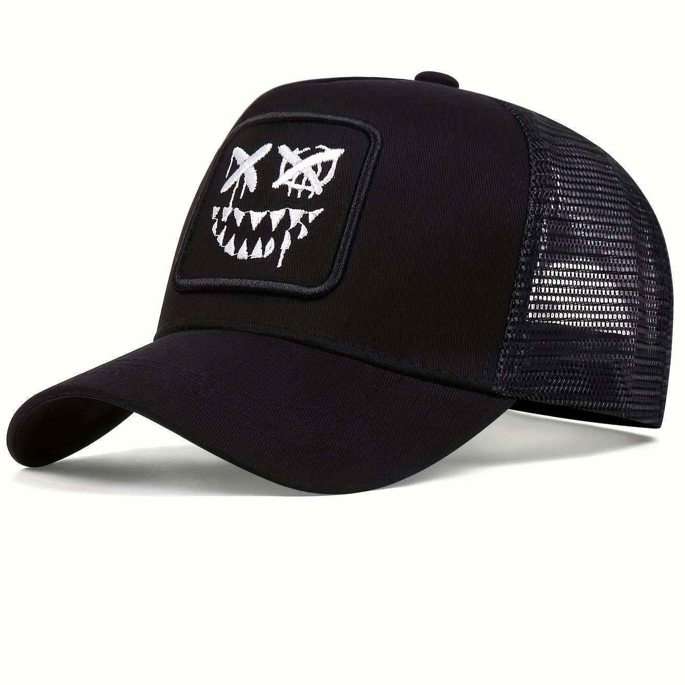 Smiling Embroidery unisex Baseball Baseball Hat, Dad Hats Black & White Mesh Breathable Trucker Hats Lightweight Adjustable Sun Hat for Women & Men