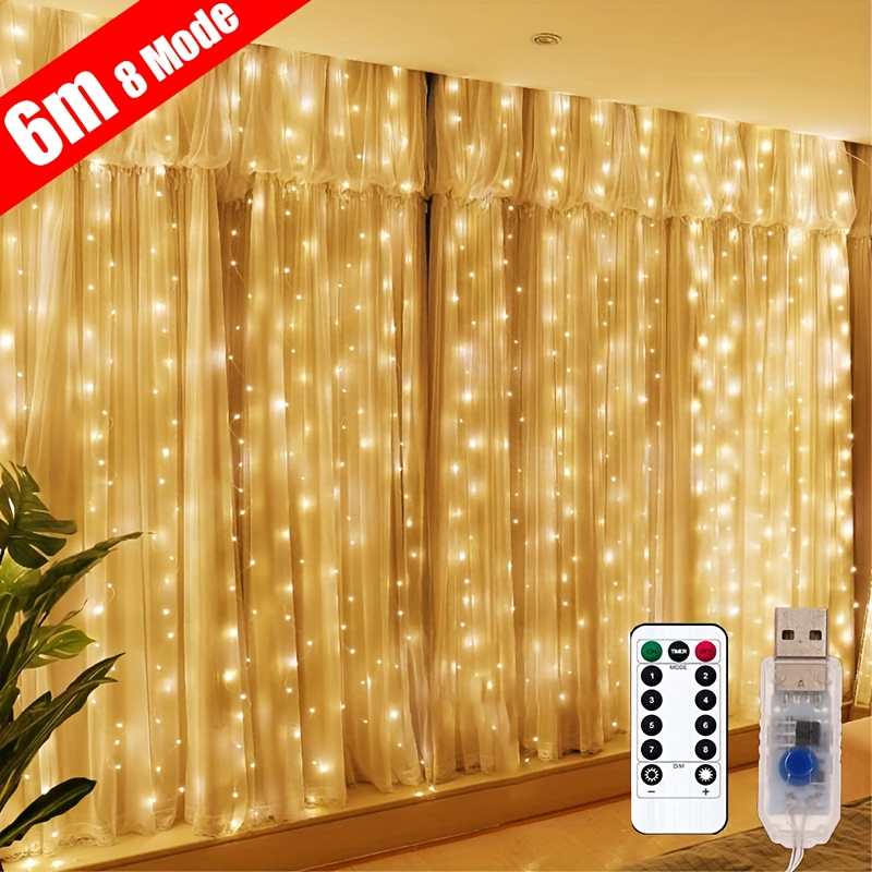 

3/4/6m Usb Led Curtain String Lights, Holiday Wedding Fairy Light, Garland Lights For Bedroom Outdoor Home, Remote Control, Christmas Thanksgiving Halloween Decorations