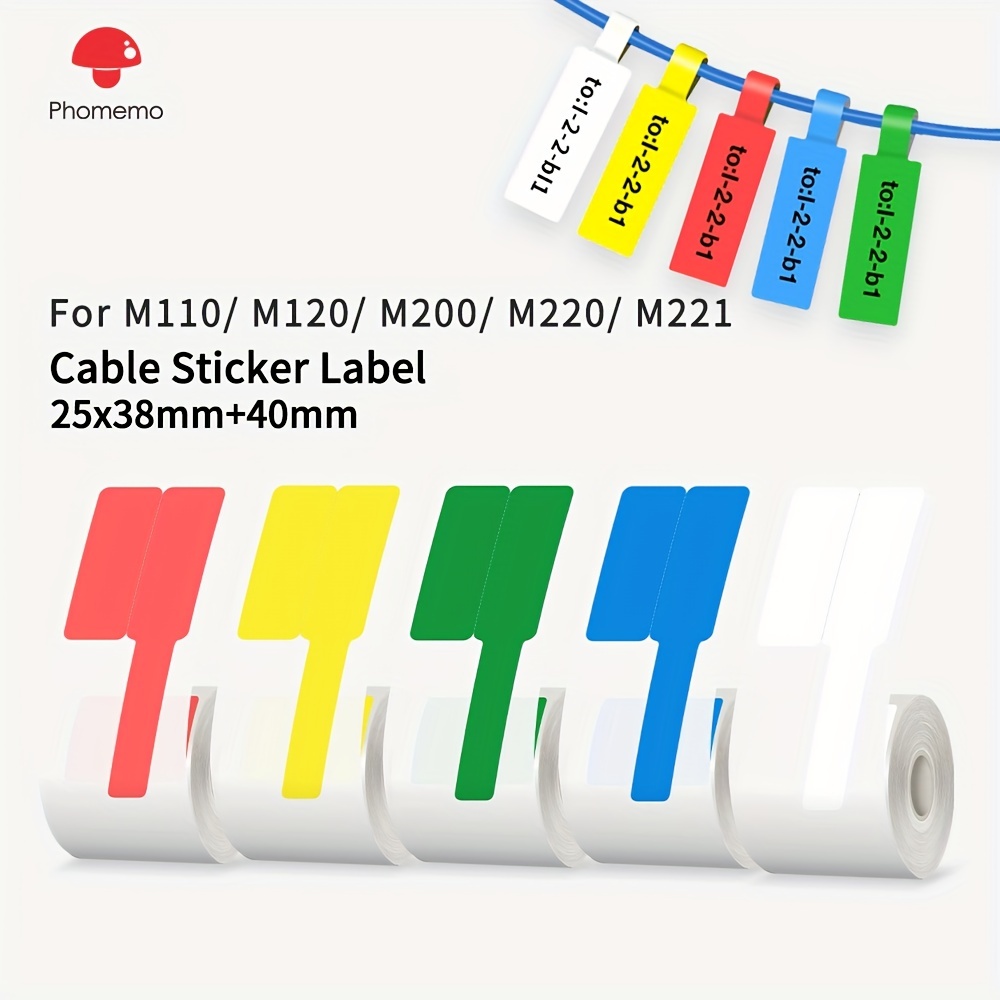 

1 Roll, Phomemo M110 Cables Labels For M110/m221/m120/m200 Label Printer, Direct Thermal Label For Cable/wire/jewerly, Sticker Label 30mmx25mm+45mm (11/8"x 7/8"+13/4"), 100 Labels/roll, Black On White