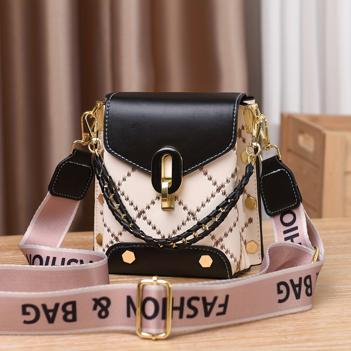 6pcss Fashion Pu Leather Printed Handbag, Shoulder Bag, Crossbody