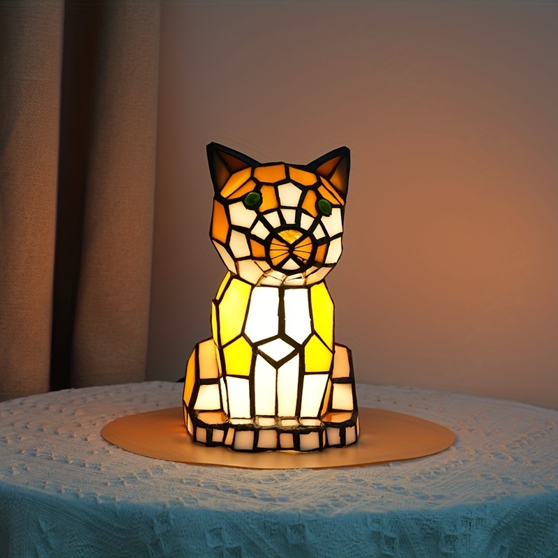 1 Pantalla Lámpara Vitral Lámpara Gato Creativa Luz Noche - Temu