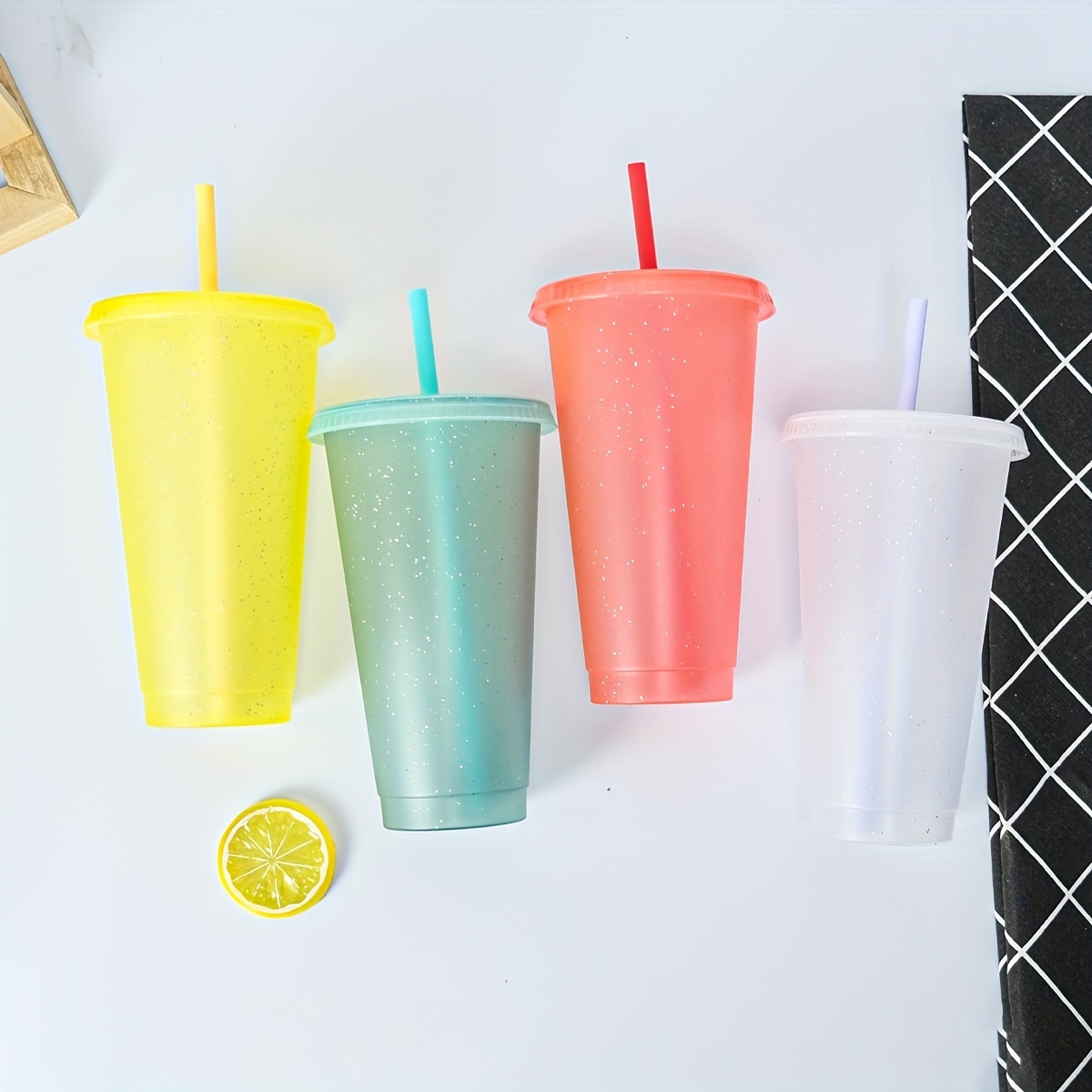 Glitter Drinking Straw Cup Straw Plastic Cup Smoothie - Temu