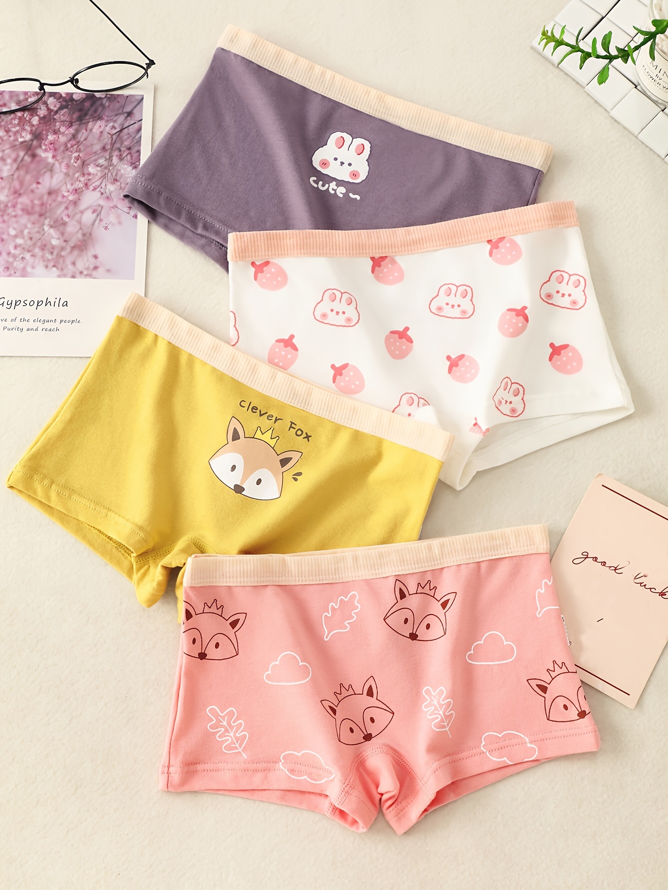 Girls Cartoon Leaf Graphic Underwear Kids Cotton Comfy - Temu Canada