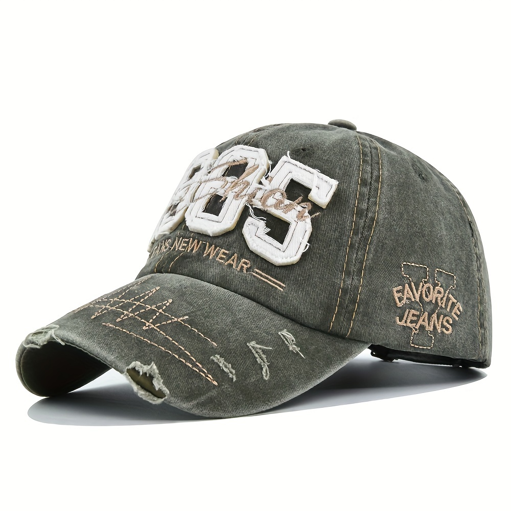 1985 Embroidery Ripped Baseball Cap Washed Distressed Patch Adjustable Dad Hat