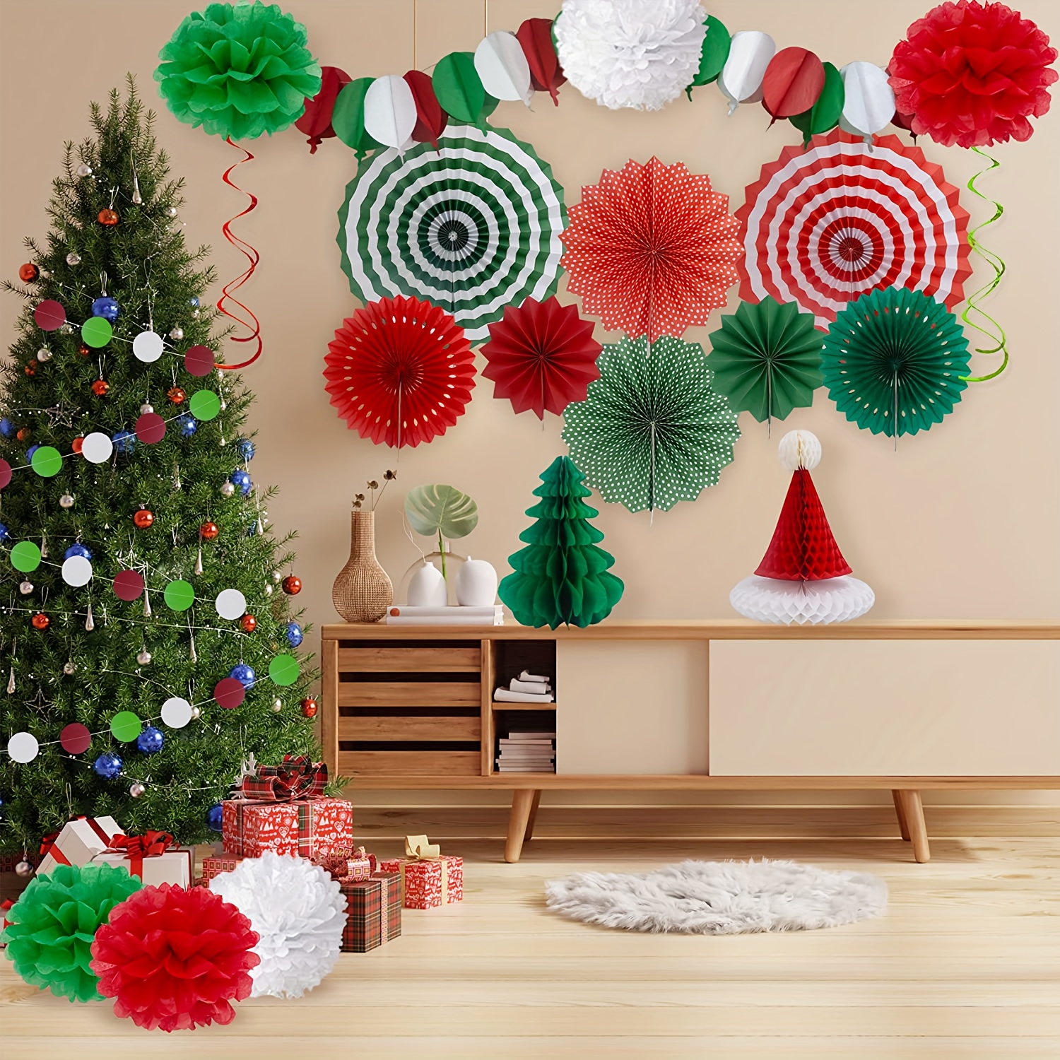 Red Hanging Paper Fan - Hanging Paper Decorations - Pf17-007
