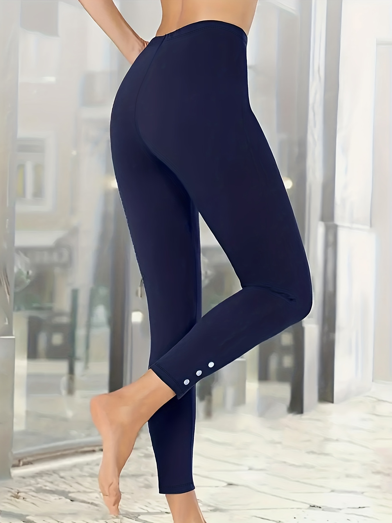 Plus Size Casual Leggings Women's Plus Solid Ribbed Elastic - Temu
