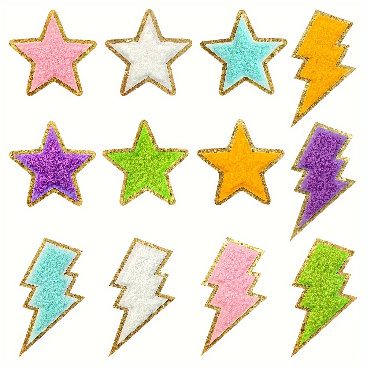 1Pcs Chenille Embroidery Patches for Clothes Colorful Star Iron on